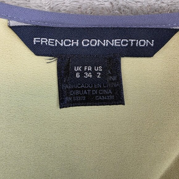 French Connection Tank Top Shirt Womens 2 Yellow Blue Colorblock Striped Blouse - Picture 2 of 7